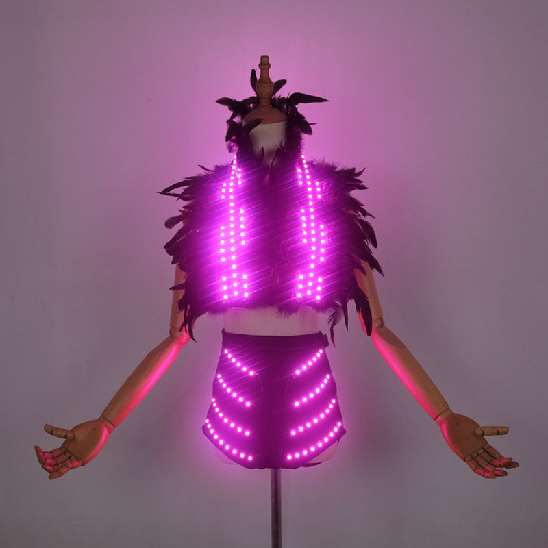 LED Light Up Costume for Women, Halloween Stage Performance Glow Shawl and Skirt Set
