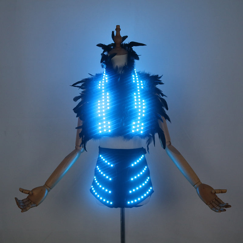 LED Light Up Costume for Women, Halloween Stage Performance Glow Shawl and Skirt Set