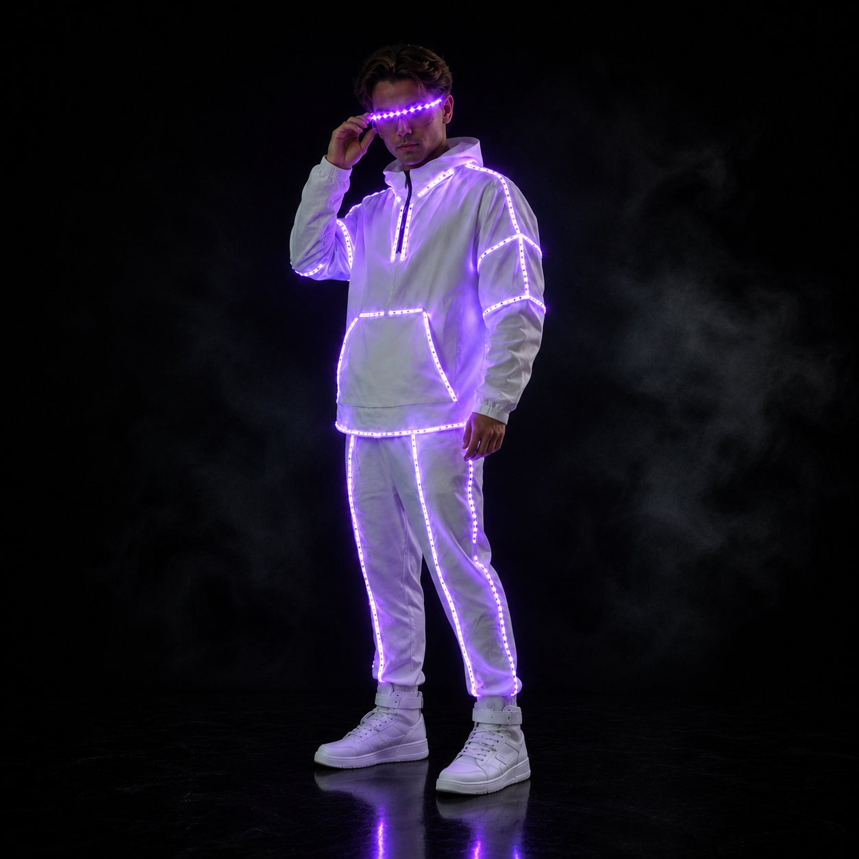 Remote Control RGB LED Light-Up Performance Outfit with LED Glasses