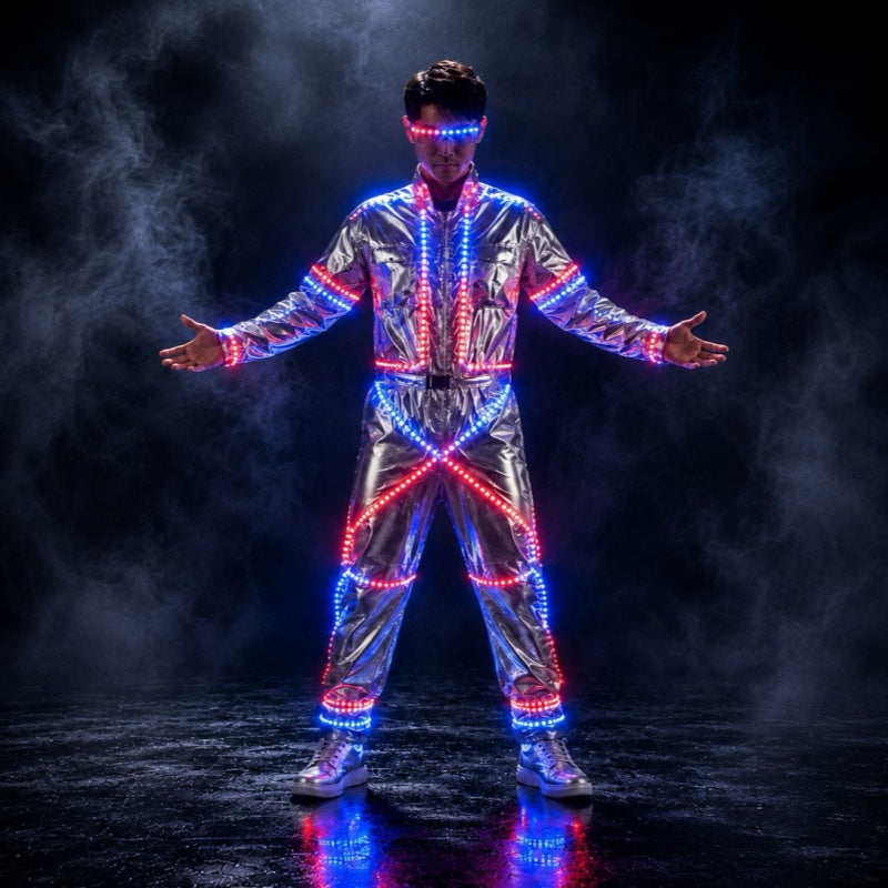 Unisex Futuristic LED Robot Suit – Silver Mirror Performance Outfit for Raves, Parties & Stage Shows
