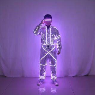 Unisex Futuristic LED Robot Suit – Silver Mirror Performance Outfit for Raves, Parties & Stage Shows