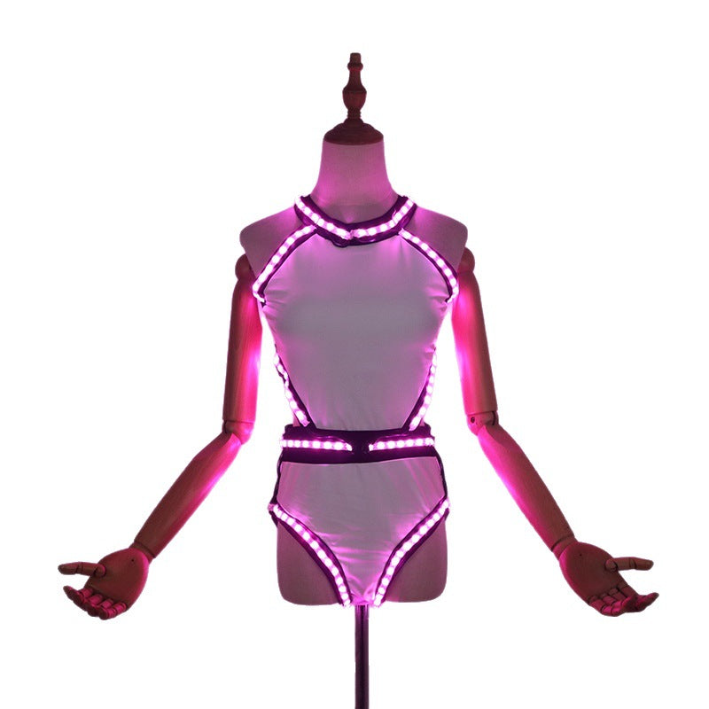 Glowing LED Women's DJ Performance Attire Nightclub Dance Costume