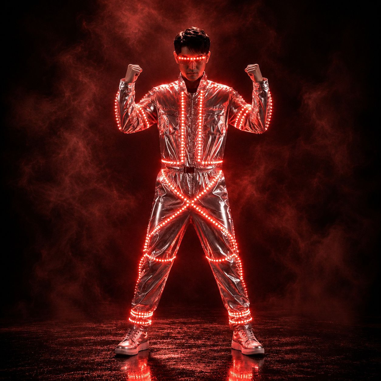 Unisex Futuristic LED Robot Suit – Silver Mirror Performance Outfit for Raves, Parties & Stage Shows