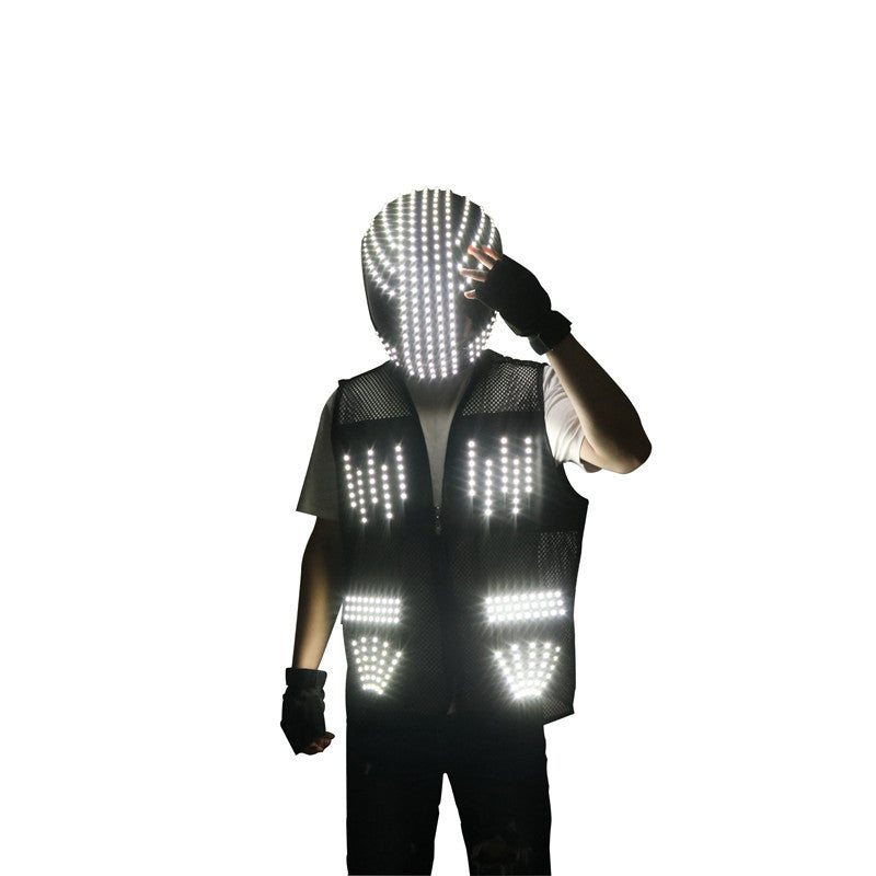 LED Robot Suit with Glowing Helmet – Light-Up Performance Costume