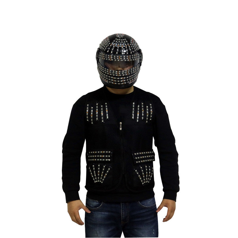 Colorful LED Glowing Helmet & Vest Set – Light-Up Party Costume Props