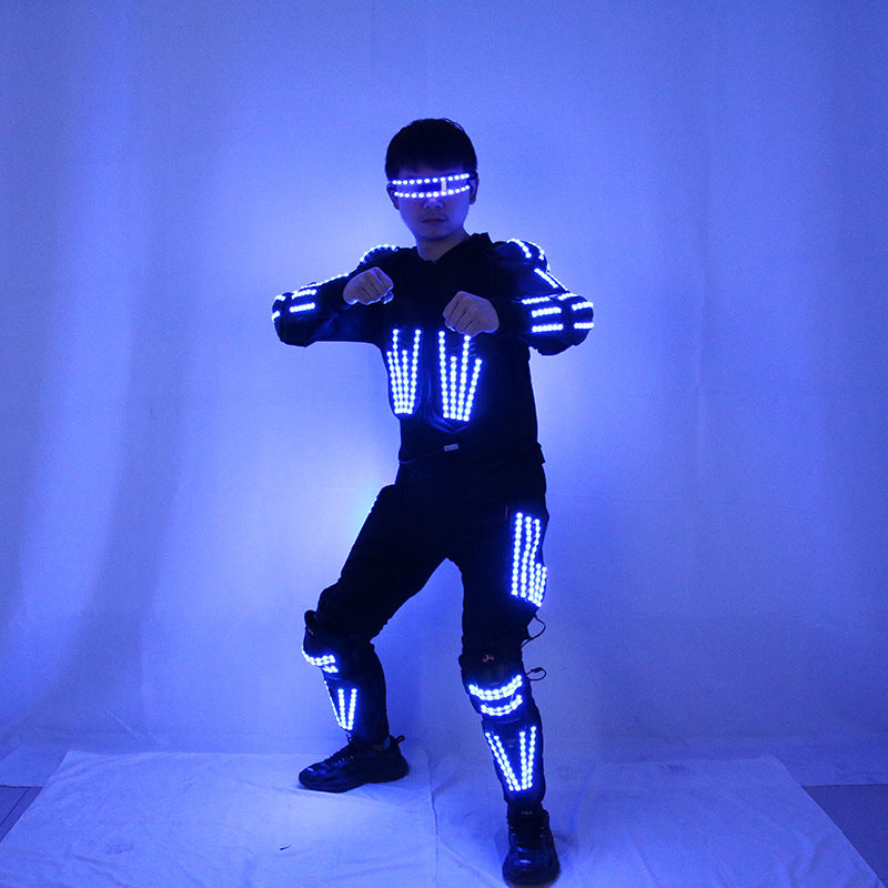 Blue LED Glowing Armor Costume – Luminous Cyber Suit