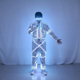 Unisex Futuristic LED Robot Suit – Silver Mirror Performance Outfit for Raves, Parties & Stage Shows
