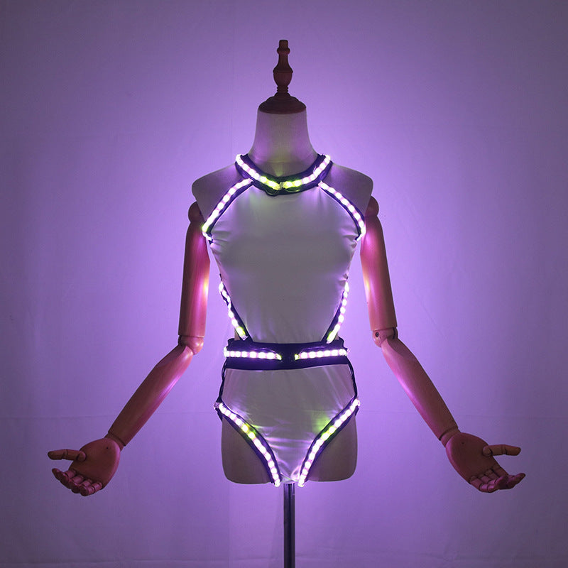 Glowing LED Women's DJ Performance Attire Nightclub Dance Costume