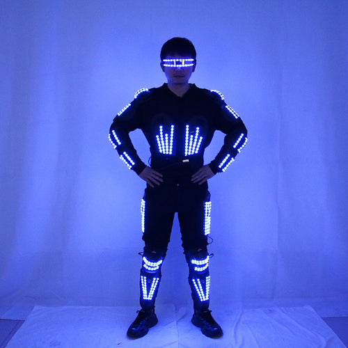 Blue LED Glowing Armor Costume – Luminous Cyber Suit