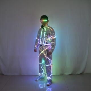 Unisex Futuristic LED Robot Suit – Silver Mirror Performance Outfit for Raves, Parties & Stage Shows