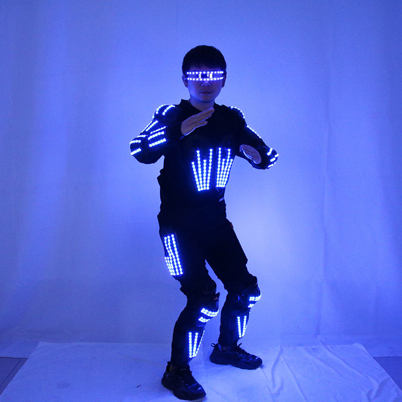 Blue LED Glowing Armor Costume – Luminous Cyber Suit