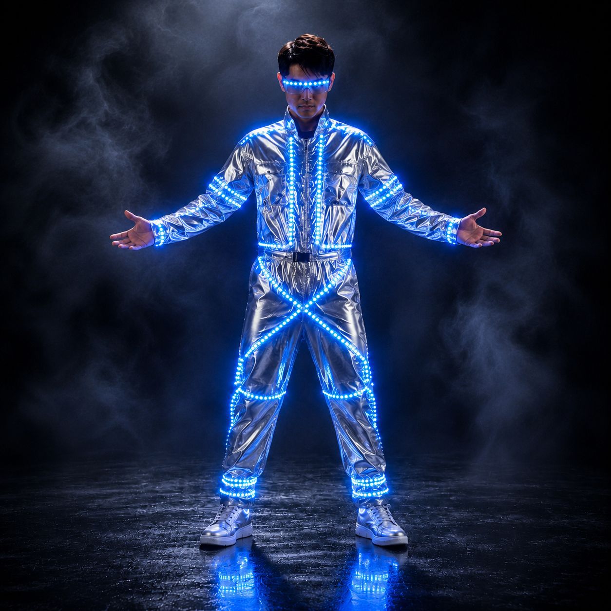 Unisex Futuristic LED Robot Suit – Silver Mirror Performance Outfit for Raves, Parties & Stage Shows