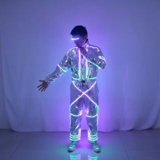 Unisex Futuristic LED Robot Suit – Silver Mirror Performance Outfit for Raves, Parties & Stage Shows