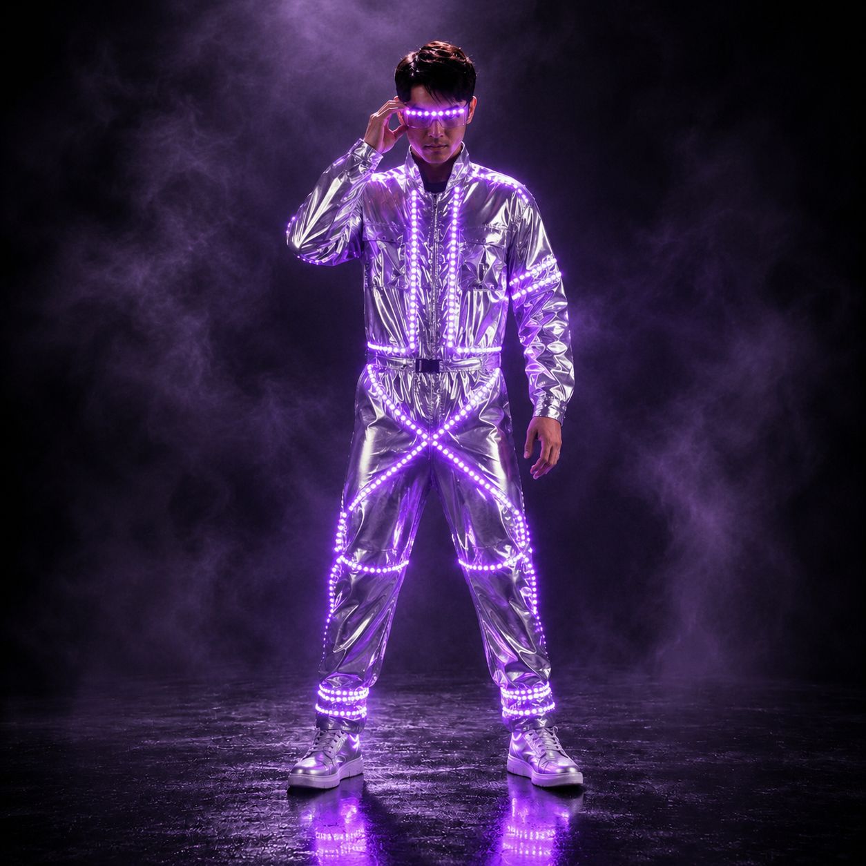 Unisex Futuristic LED Robot Suit – Silver Mirror Performance Outfit for Raves, Parties & Stage Shows