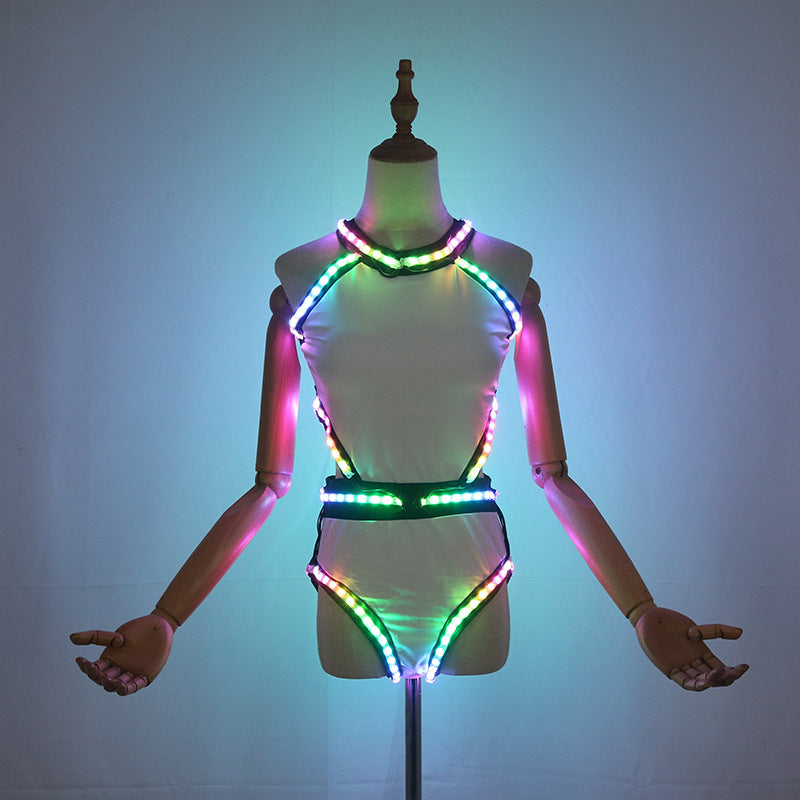 Glowing LED Women's DJ Performance Attire Nightclub Dance Costume