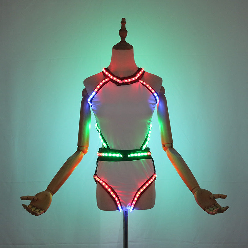 Glowing LED Women's DJ Performance Attire Nightclub Dance Costume