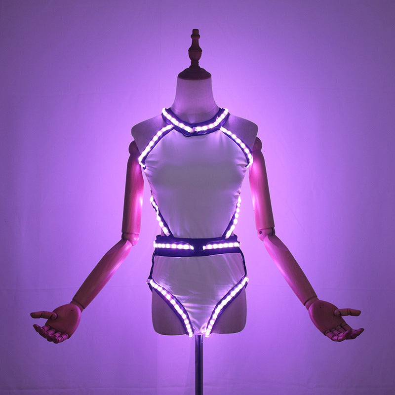 Glowing LED Women's DJ Performance Attire Nightclub Dance Costume