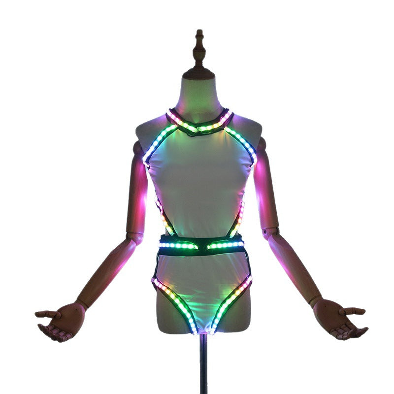 Glowing LED Women's DJ Performance Attire Nightclub Dance Costume
