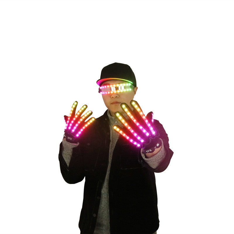 Neon Color LED Gloves and Glowing Party Glasses Set