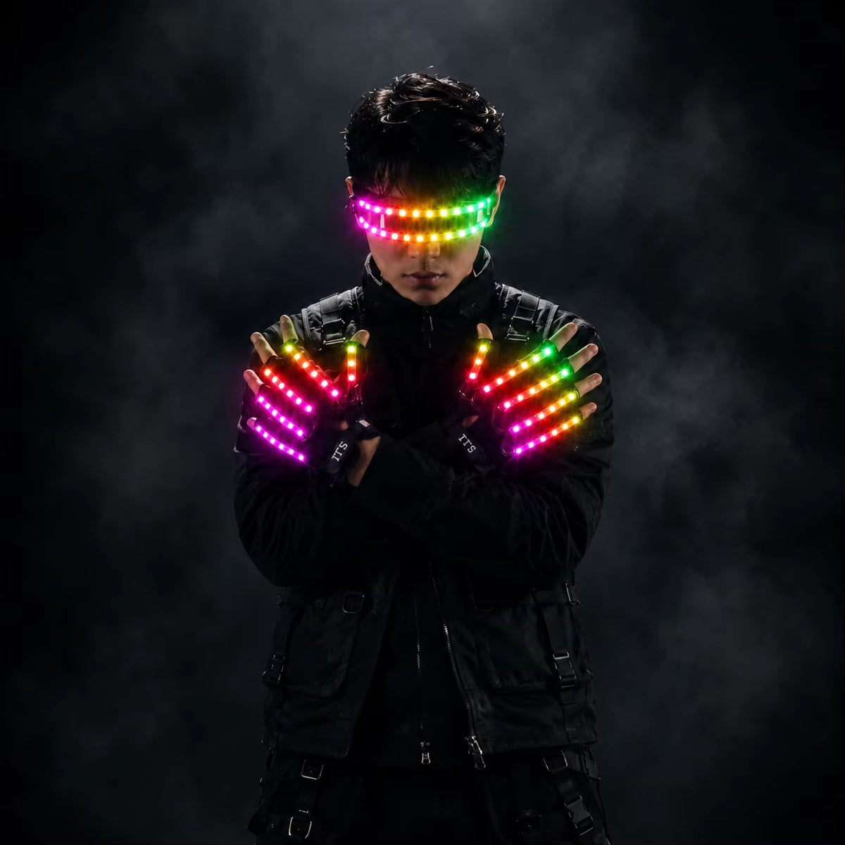 RGB LED Glove + Multicolor Party Glasses Set