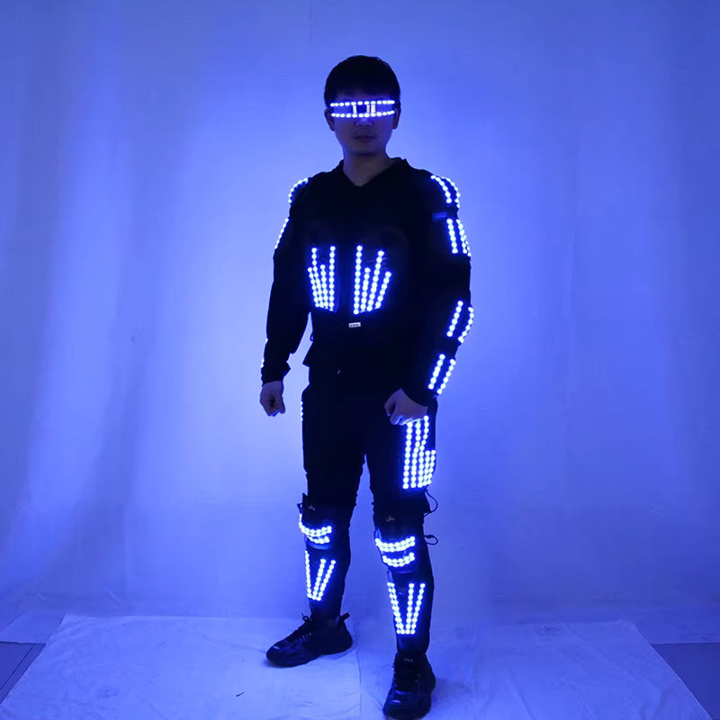 Blue LED Glowing Armor Costume – Luminous Cyber Suit