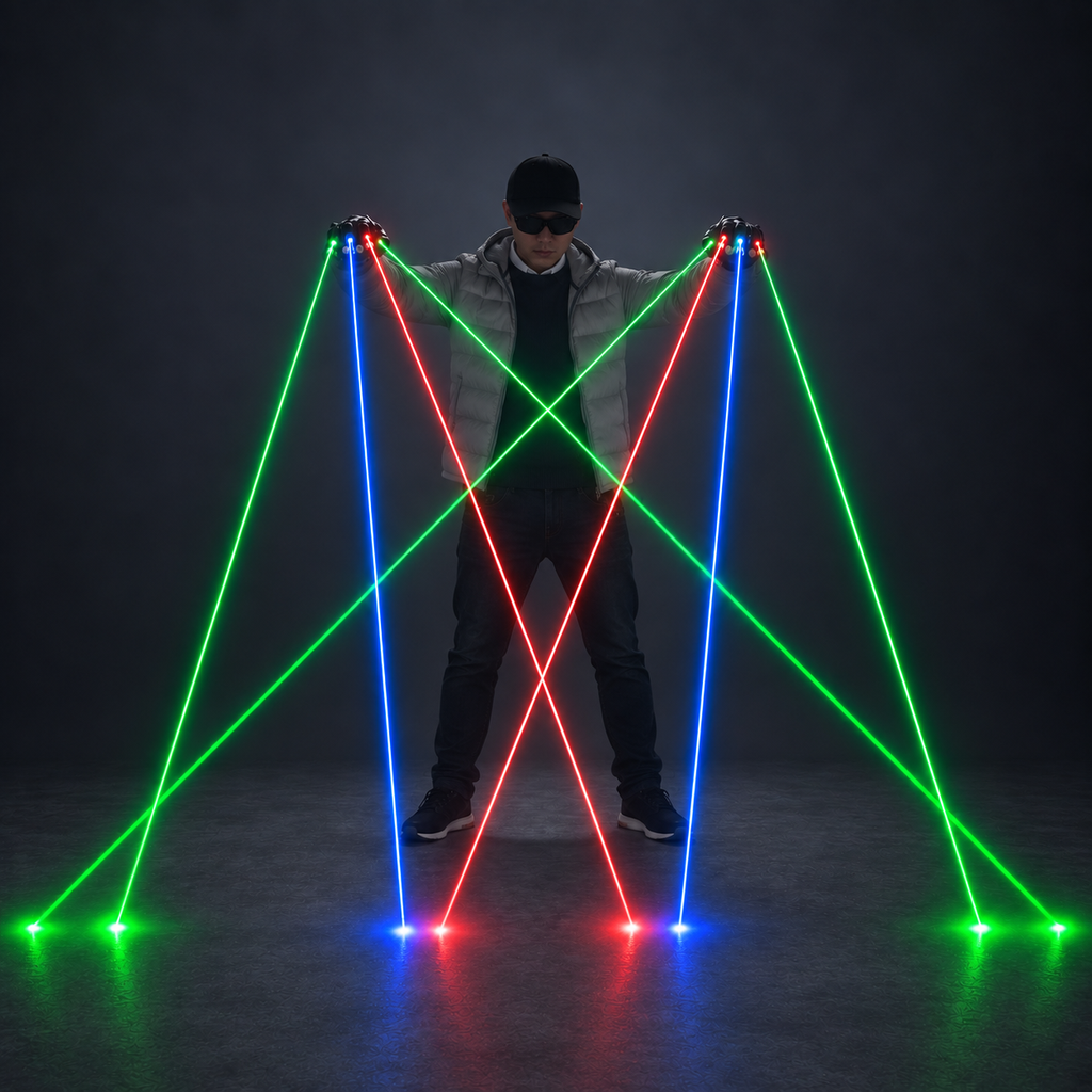 Green, Red & Blue Laser Gloves for DJ Stage Shows