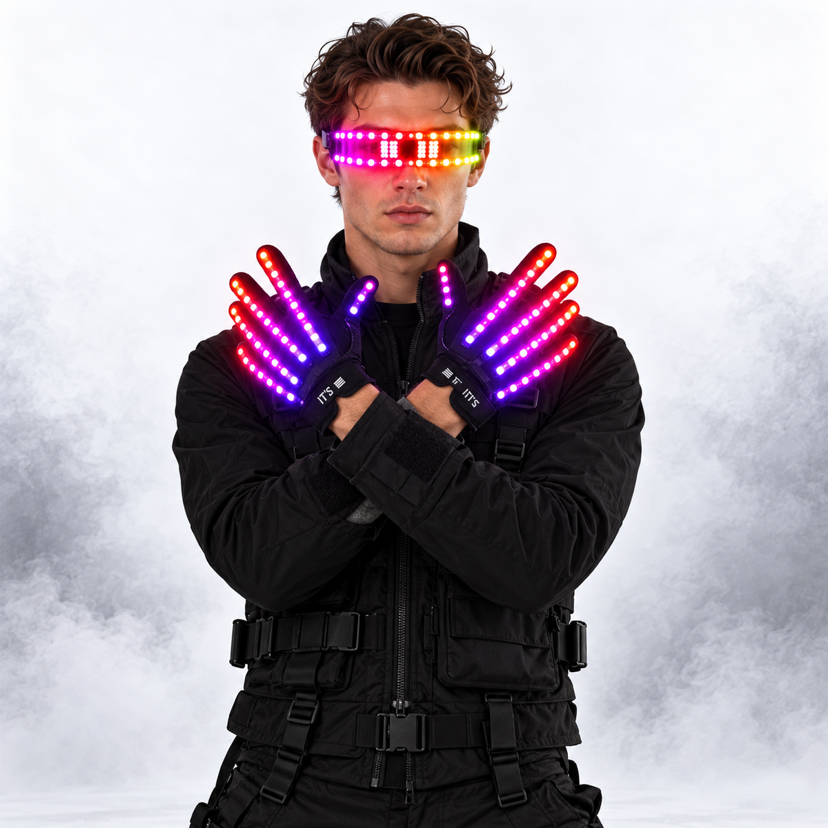 Neon Color LED Gloves and Glowing Party Glasses Set