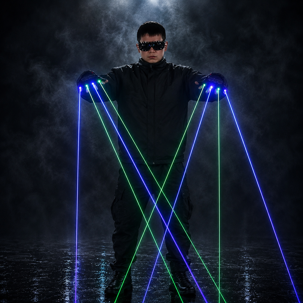 Blue & Green Laser Gloves for DJ Party Light Show — LED Rave Performance Gloves