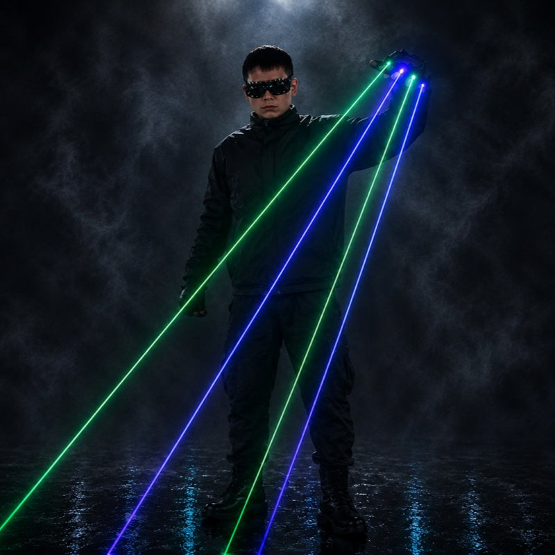 Blue & Green Laser Gloves for DJ Party Light Show — LED Rave Performance Gloves