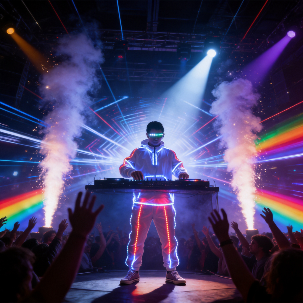 Remote Control RGB LED Light-Up Performance Outfit with LED Glasses