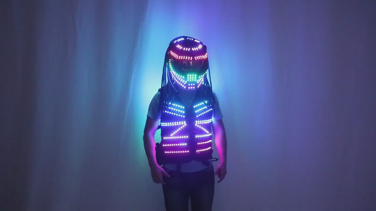 Cyber LED Motorcycle Helmet & Chest Armor – Light-Up Party Gear