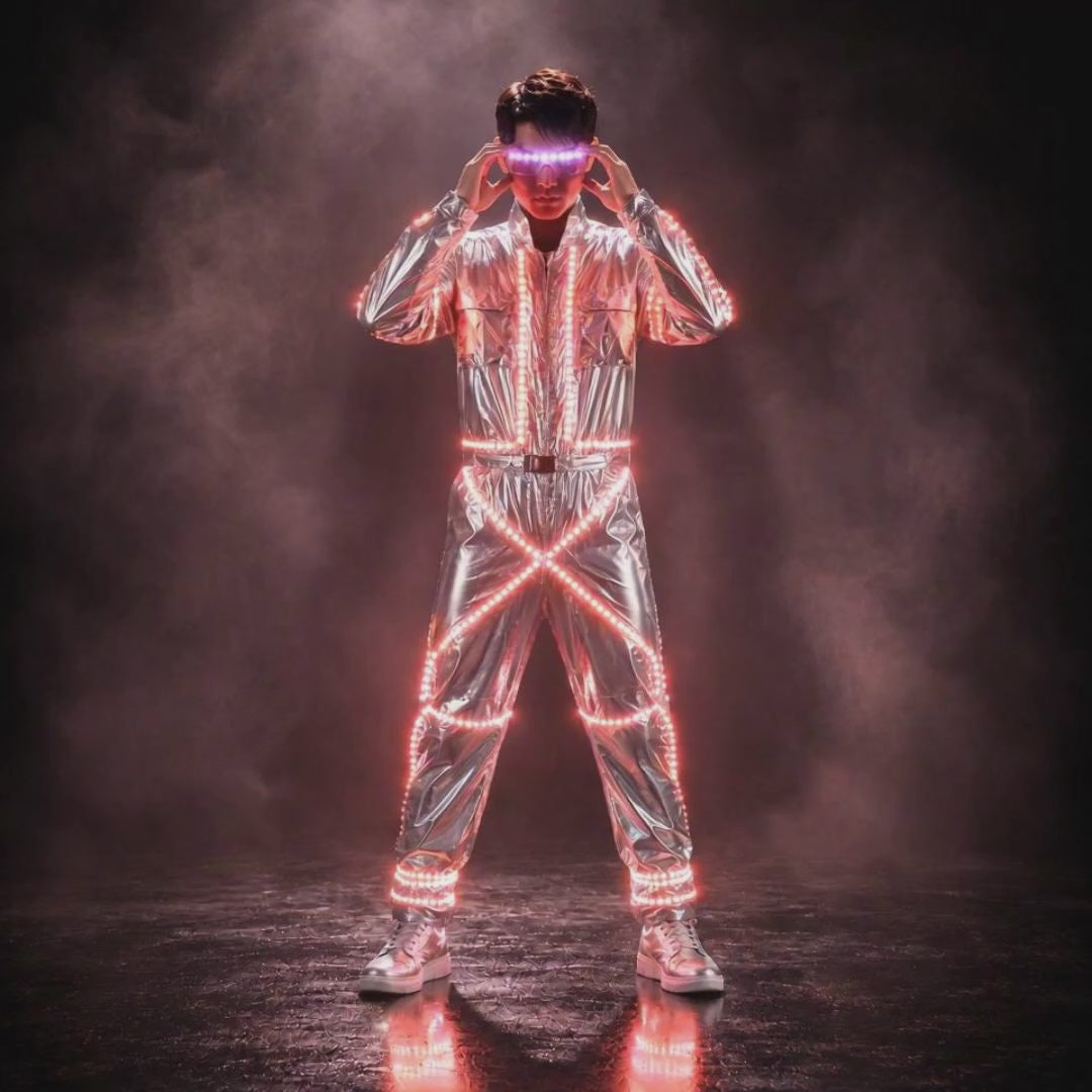 Unisex Futuristic LED Robot Suit – Silver Mirror Performance Outfit for Raves, Parties & Stage Shows
