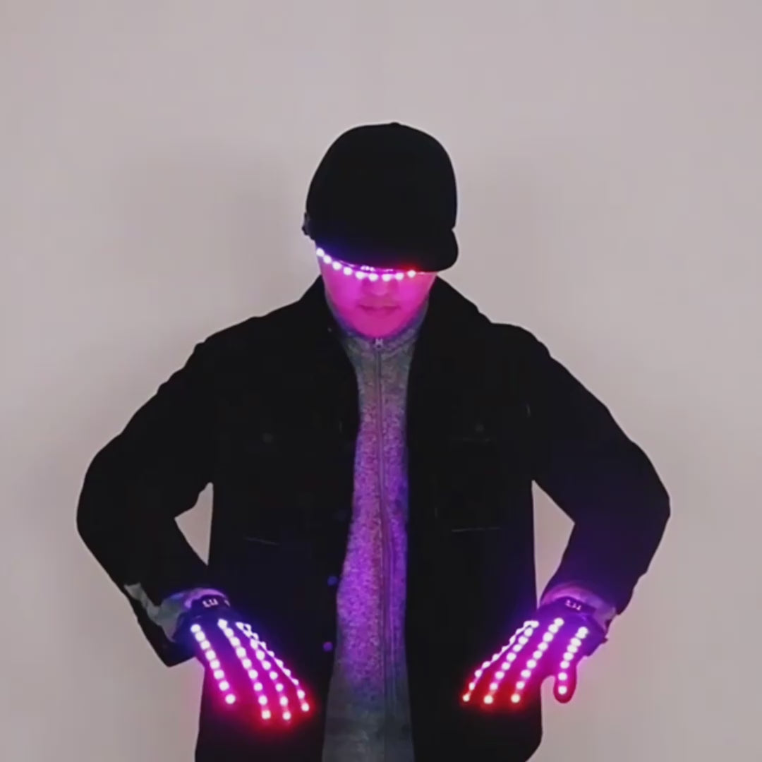 Neon Color LED Gloves and Glowing Party Glasses Set