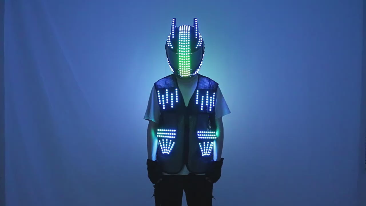 LED Cyber Helmet & Colorful Vest – Glowing Party Costume Props