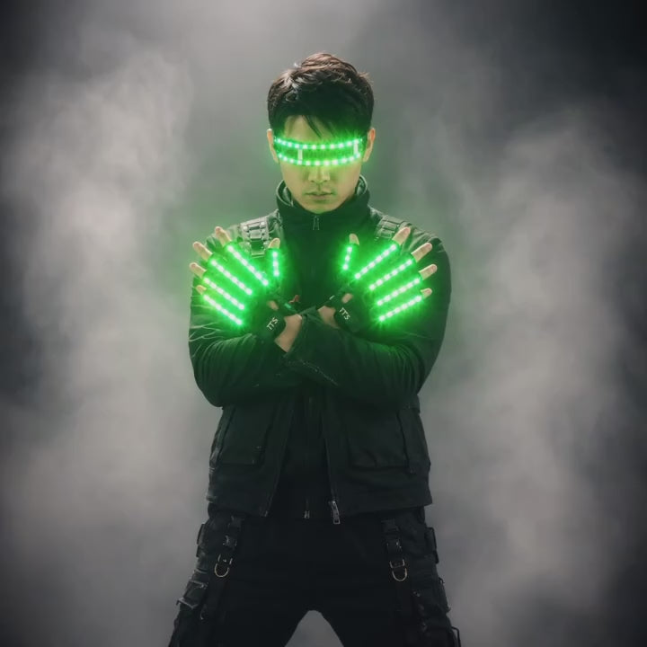 RGB LED Glove + Multicolor Party Glasses Set