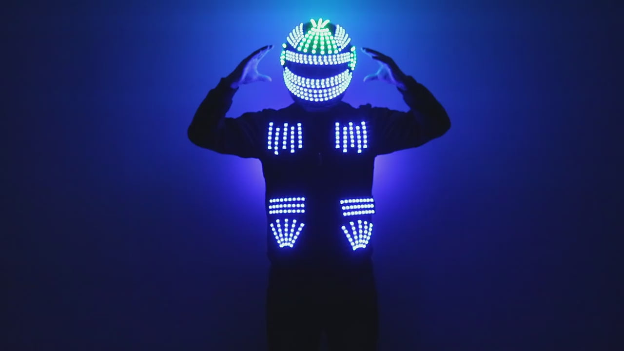Colorful LED Glowing Helmet & Vest Set – Light-Up Party Costume Props