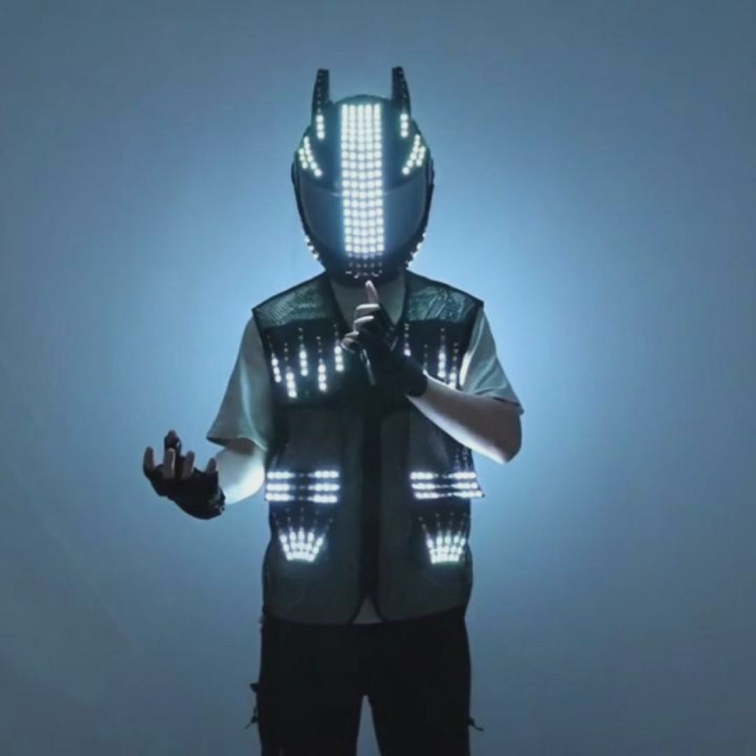 LED Cyber Helmet & Colorful Vest – Glowing Party Costume Props